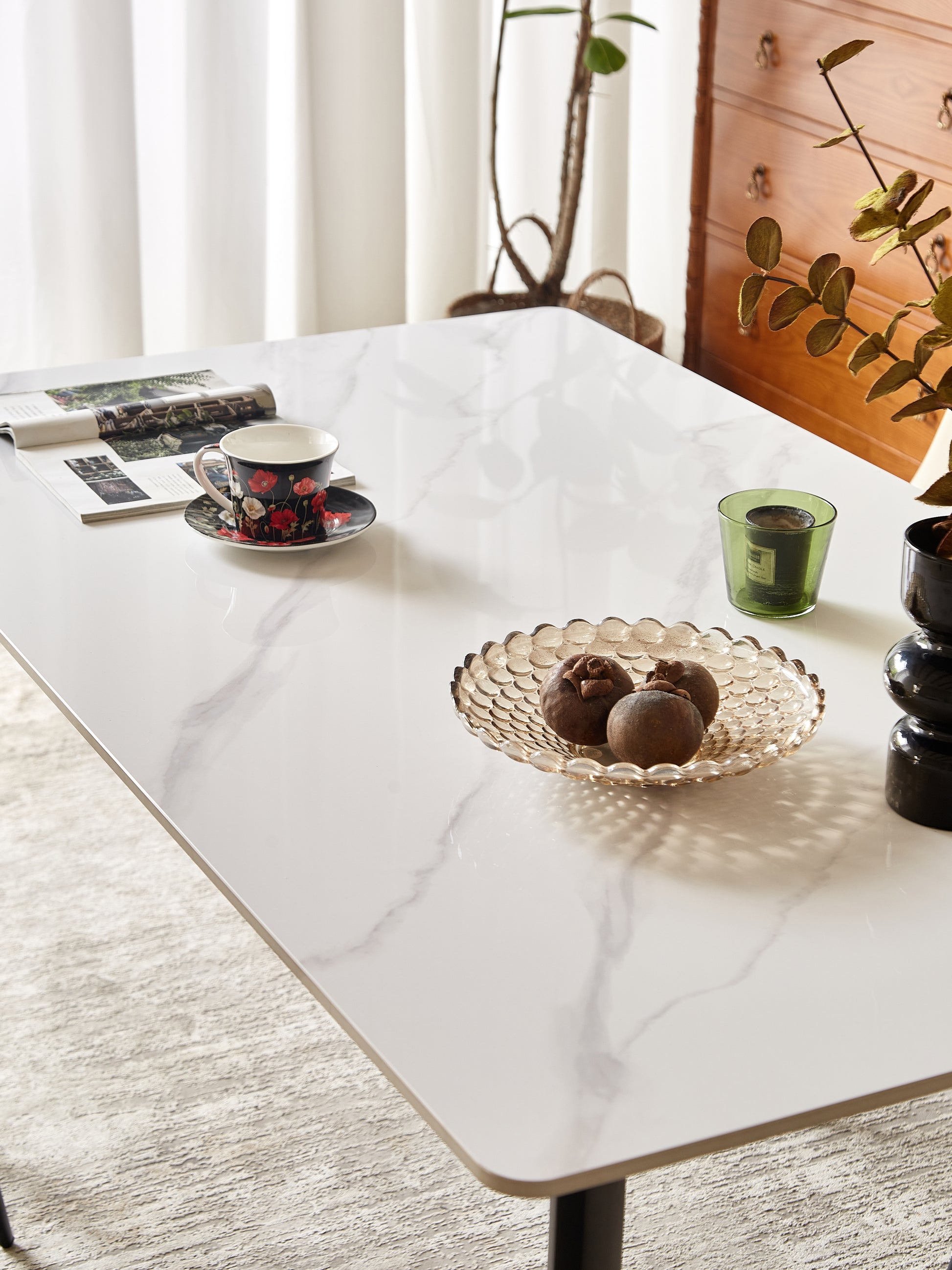 Dining Table Table 55" Rectangular White Kitchen Table With Porcelain Table Top And Metal Legs,Dining Room Table For 4,Mid Century Dinner Table For Living Room And Office,Table Only White Black European Ceramic Tile Iron