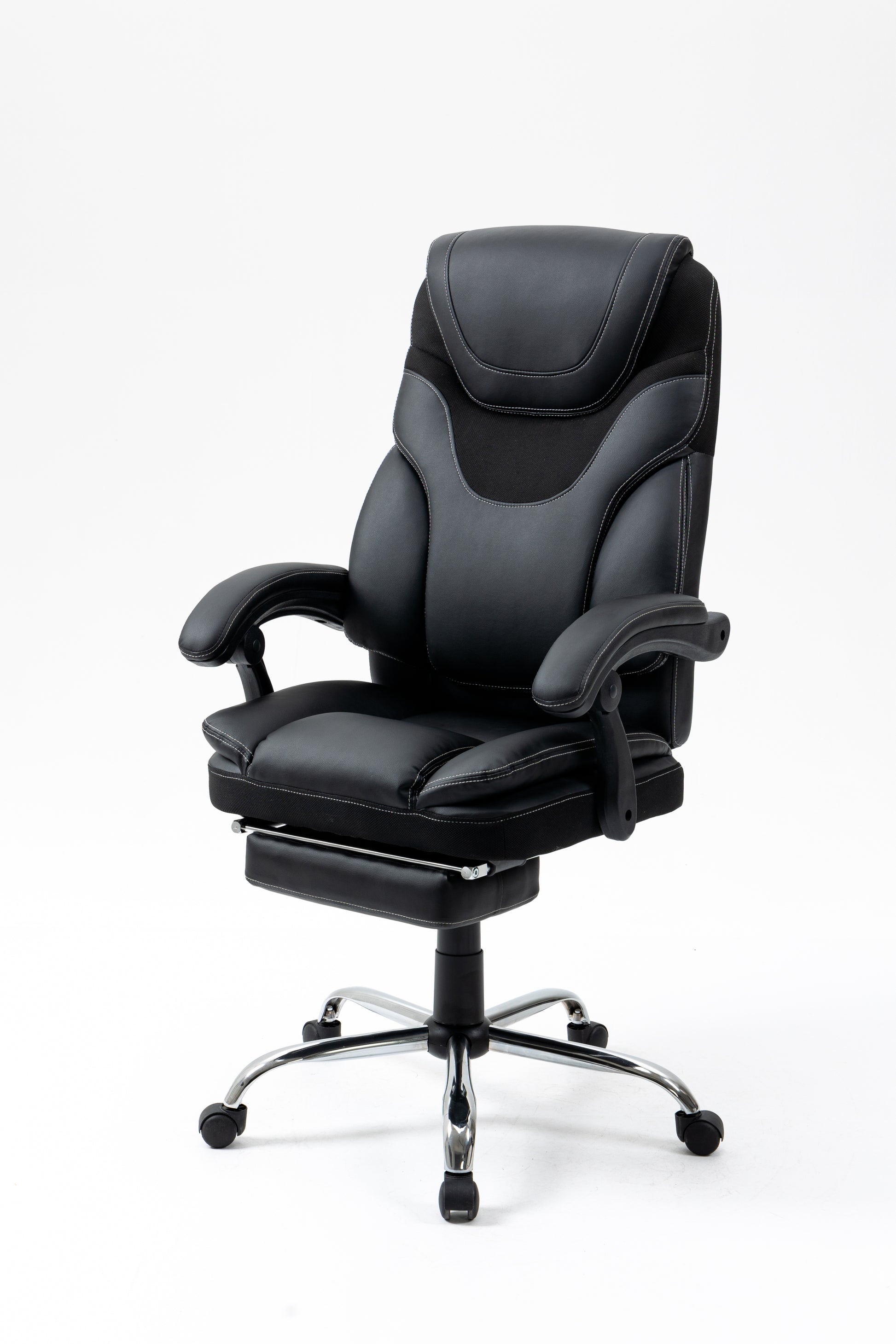 Massage Reclining Office Chair With Footrest, High Back Computer Chair Home Desk Ergonomic Executive Office Chair With Armrests, Adjustable Height. Black Faux Leather