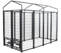 Outdoor Dog Kennel, 8' X 6' X 4' With Waterproof Heavy Duty Metal Dog Cage,Large Size W Rotate Feeding Doors & Upgraded Canopy For Medium Big Dog Grey Outdoor Kennel Metal