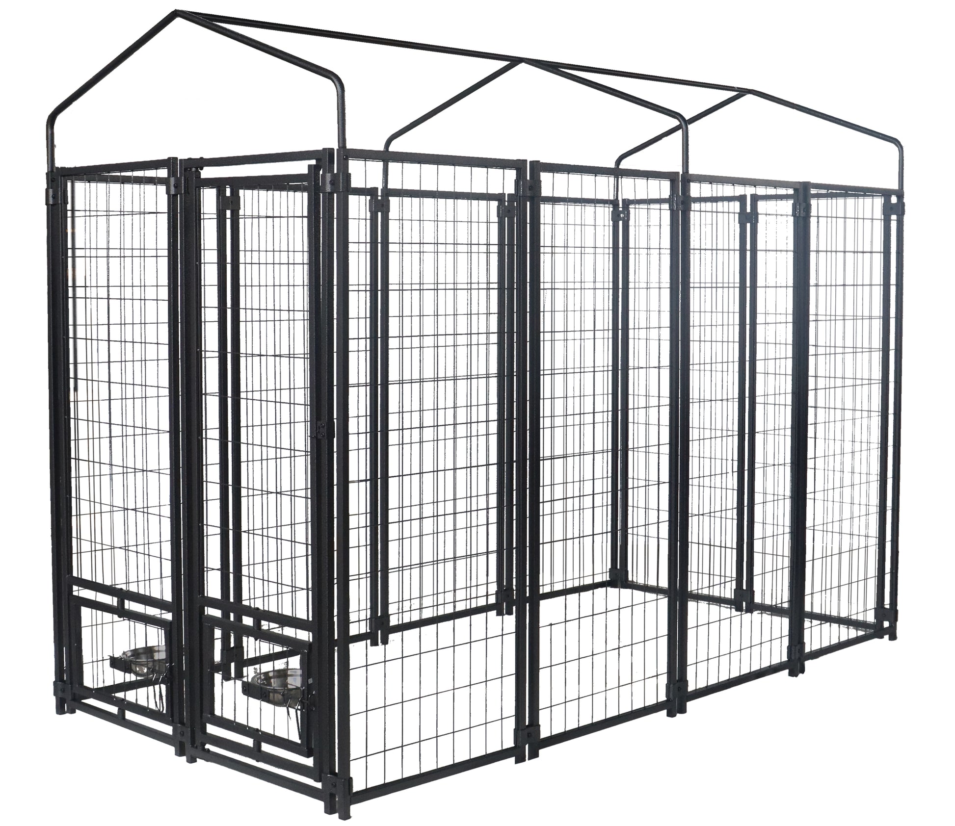 Outdoor Dog Kennel, 8' X 6' X 4' With Waterproof Heavy Duty Metal Dog Cage,Large Size W Rotate Feeding Doors & Upgraded Canopy For Medium Big Dog Grey Outdoor Kennel Metal