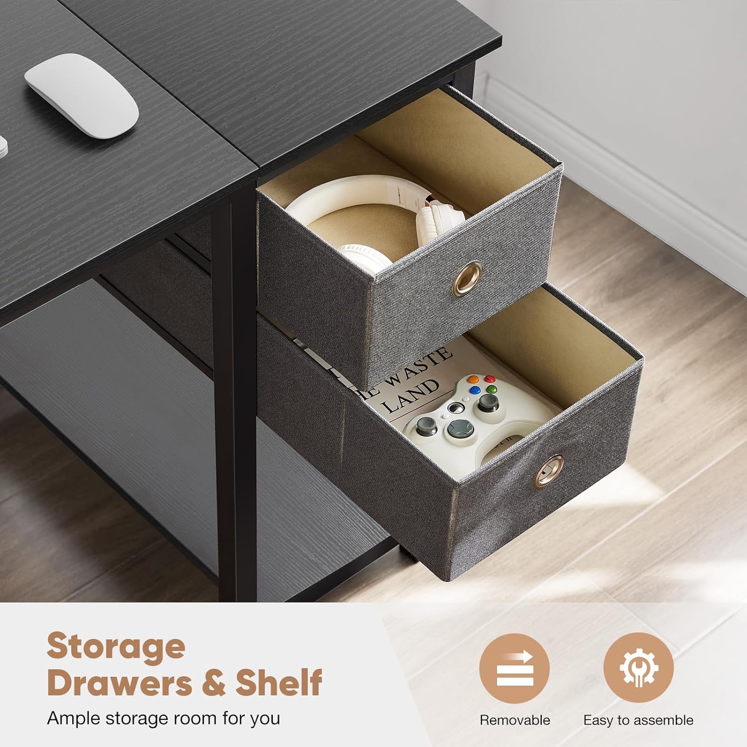 Computer Desk With Drawers 40 Inch Office Writing Work Kids Study 2 Tier Wood Corner Table With Storage Drawers Shelf For Bedroom Home Office Black Wood Black Wood