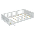 Twin Size Floor Platform Bed With Built In Book Storage Rack, Door,White Twin White American Design Pine