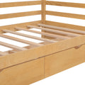 Twin Size House Bed With Two Drawers And Wardrobe,Natural Twin Natural Solid Wood