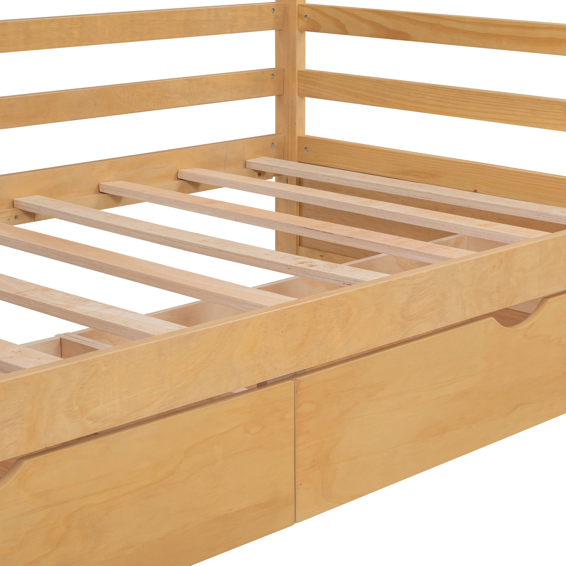 Twin Size House Bed With Two Drawers And Wardrobe,Natural Twin Natural Solid Wood