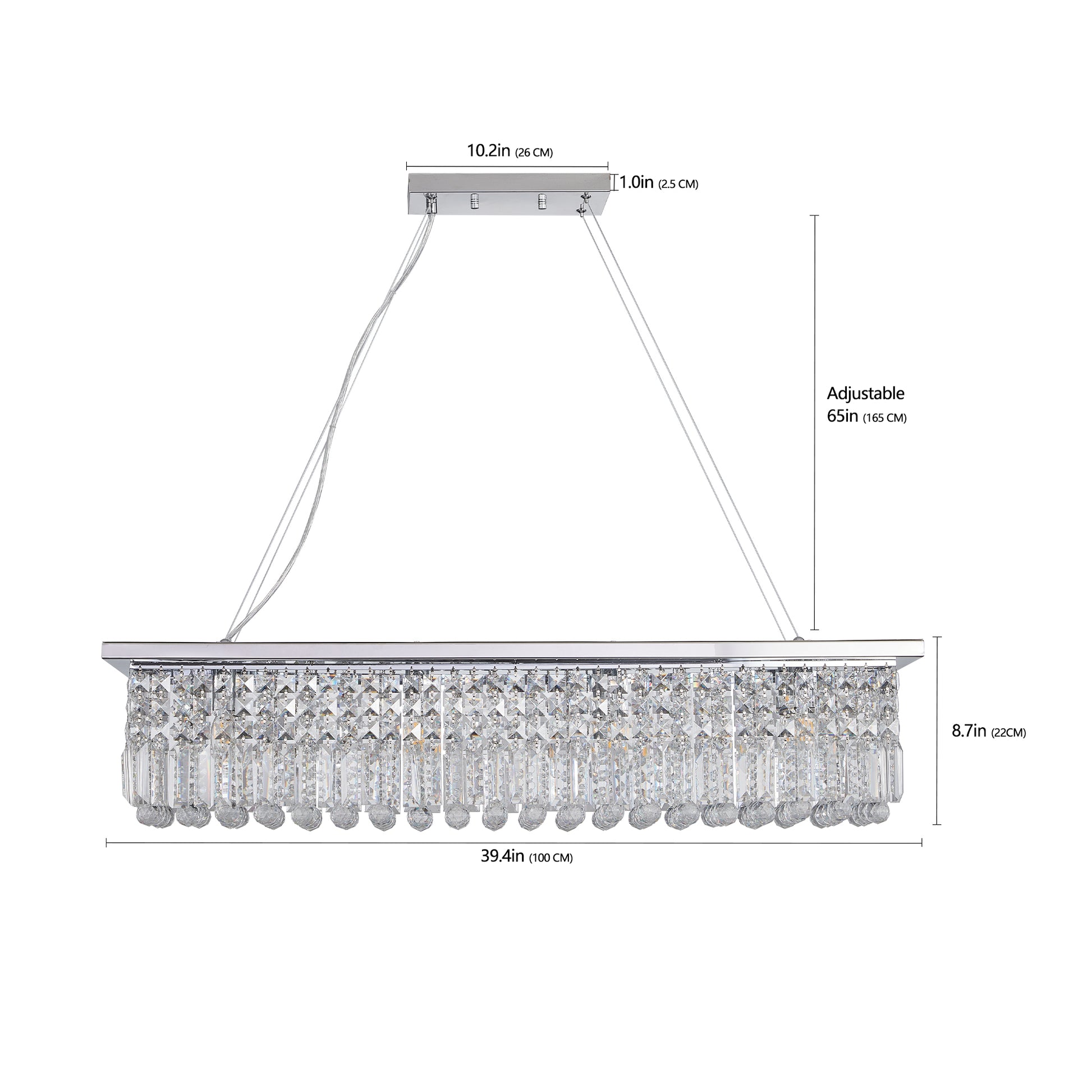 Modern Crystal Chandelier For Dining Room 8 Light White Rectangle Raindrop Chandelier Contemporary Rectangular Pendant Light Fixture For Kitchen Island Bar L39.4'' X W9.8'' X H8.7' Bulb Not Included Chrome Crystal Iron