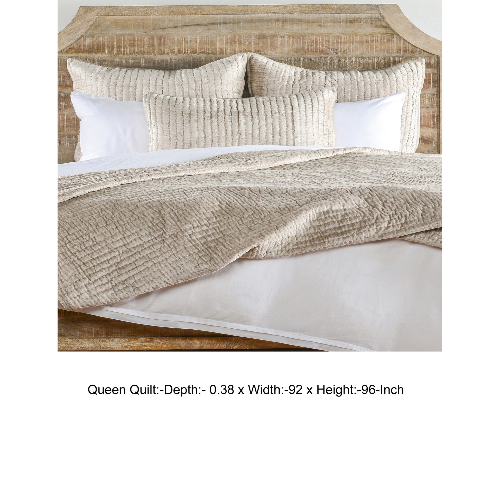 Lipa 92 X 96 Hand Stitched Queen Quilt With Polyfill And Velvet, Beige Queen Beige Velvet