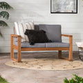 Contemporary Solid Acacia Wood Loveseat With Cushions Brown Brown Polyester Acacia Wood