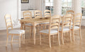 Vintage Traditional 9 Piece 82.7Inch Extendable Dining Table Set With 23.6Inch Removable Leaf And 8 Upholstered Dining Chairs For 8, Natural Wood Dining Room Distressed Finish Rubberwood Rectangular Dining Table With Bench Wood Wood Natural Seats 8