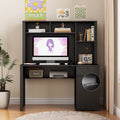 Computer Desk With Hutch & Bookshelf,Wood Executive Desk Teens Student Desk Writing Laptop Home Office Desk With Drawers,3 Ac Outlets And 2 Usb Charging Ports,Study Laptop Table For Home Black Black Mdf