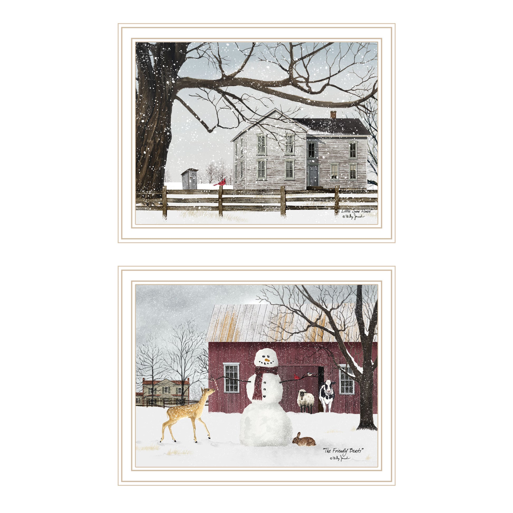 2 Piece Vignette Life In The Countryside Winter White Framed Wall Art For Living Room, Bedroom Wall Art Print For Home Decor By Billy Jacobs Multi Wood Paper