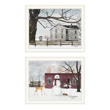 2 Piece Vignette Life In The Countryside Winter White Framed Wall Art For Living Room, Bedroom Wall Art Print For Home Decor By Billy Jacobs Multi Wood Paper