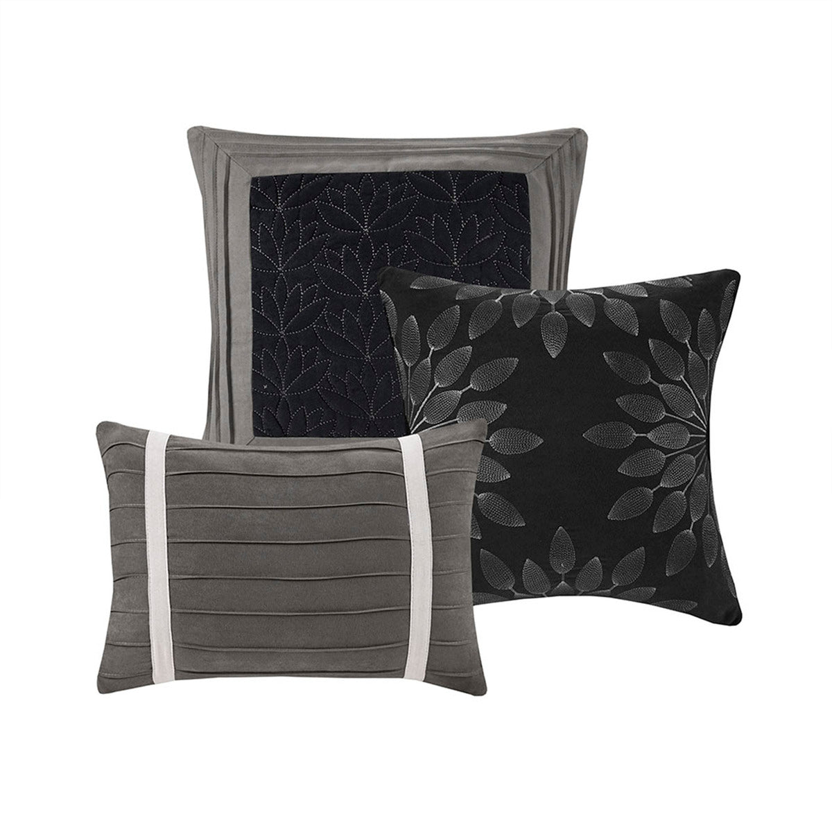 7 Pc Pieced Faux Suede Comforter Set Black Cal King California King Black Polyester