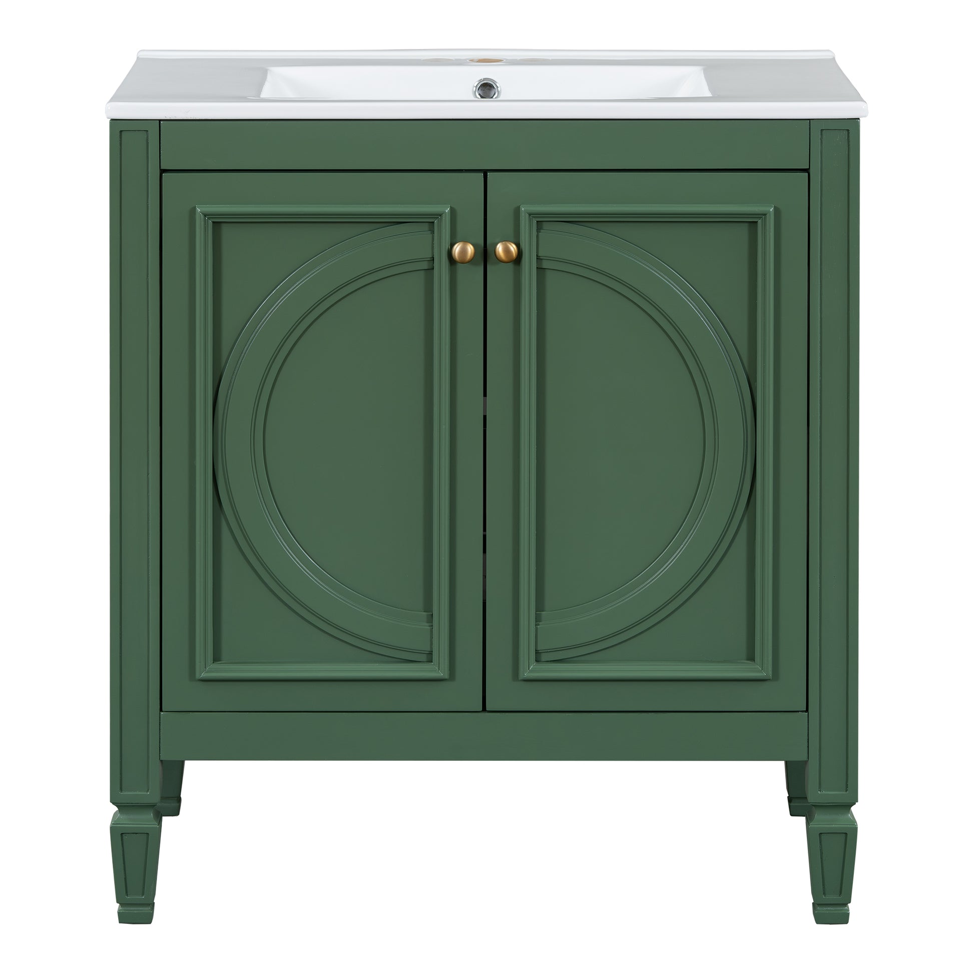 30" Bathroom Vanity With Sink, Two Doors With Shelf, Soft Close Door Hinges, Vintage Style, Green Green Ceramic Mdf,Rubber Wood