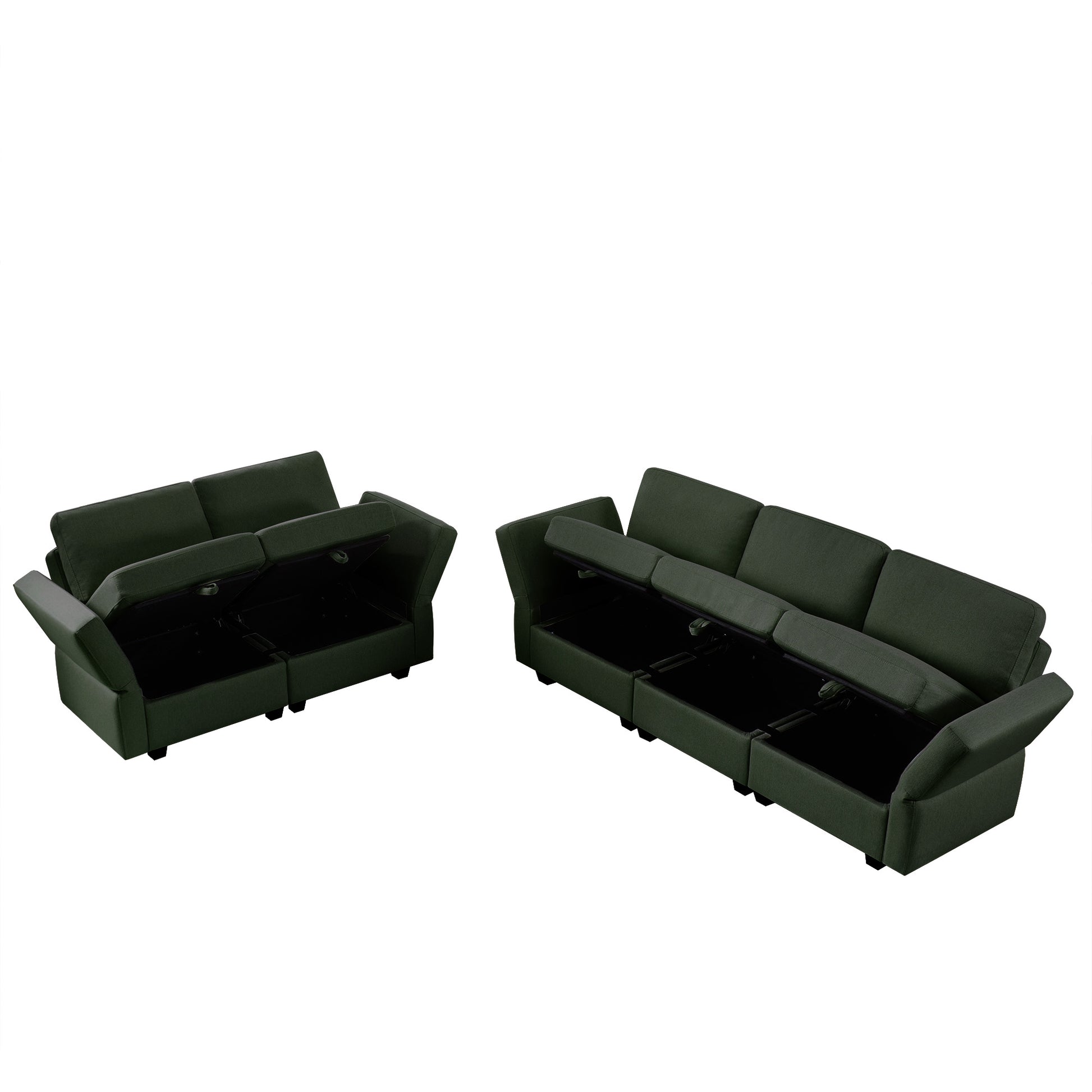 Living Room Sofa Set With 3 Seat Couch And 2 Seat Loveseat, Hidden Storage Under Seat, Soft Back Cushions And Arm Cushionsadjustable Arms And Backs Green Green Polyester 5 Seat