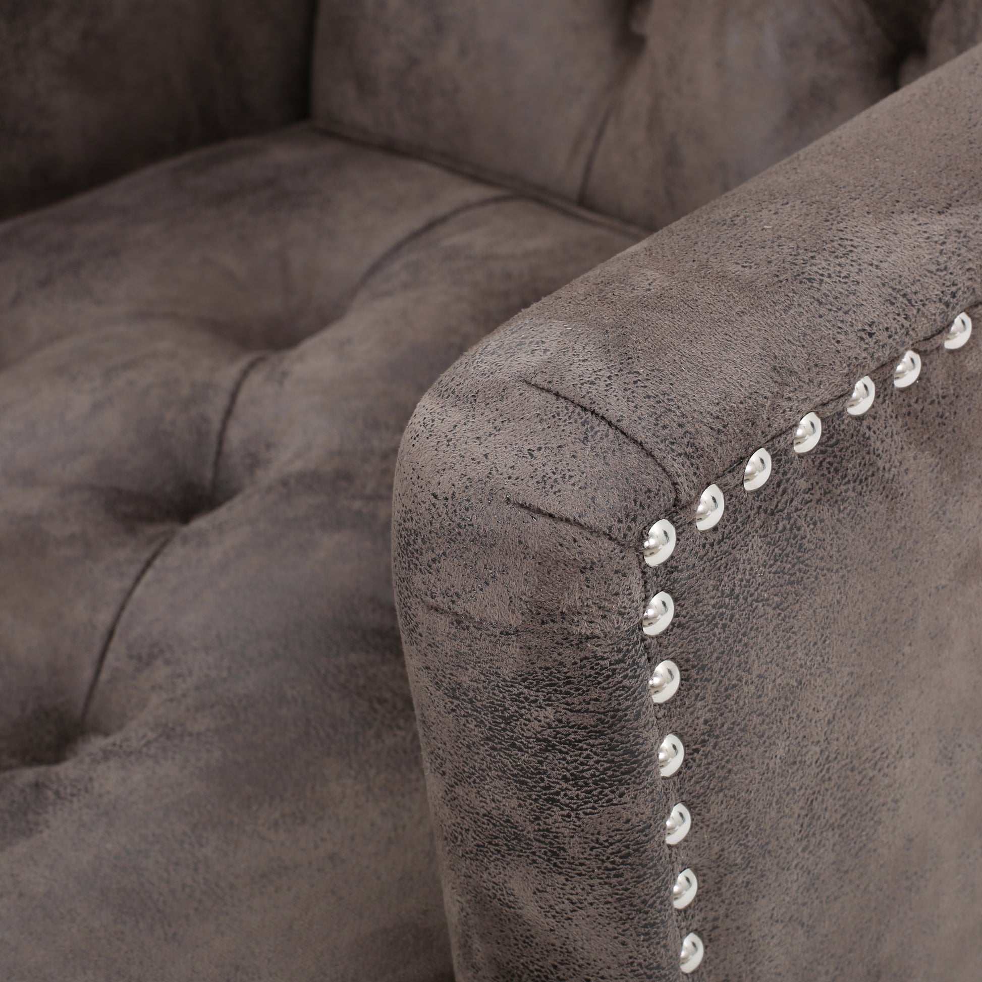 Harrison Tufted Club Chair Grey Brown Microfiber 1 Seat
