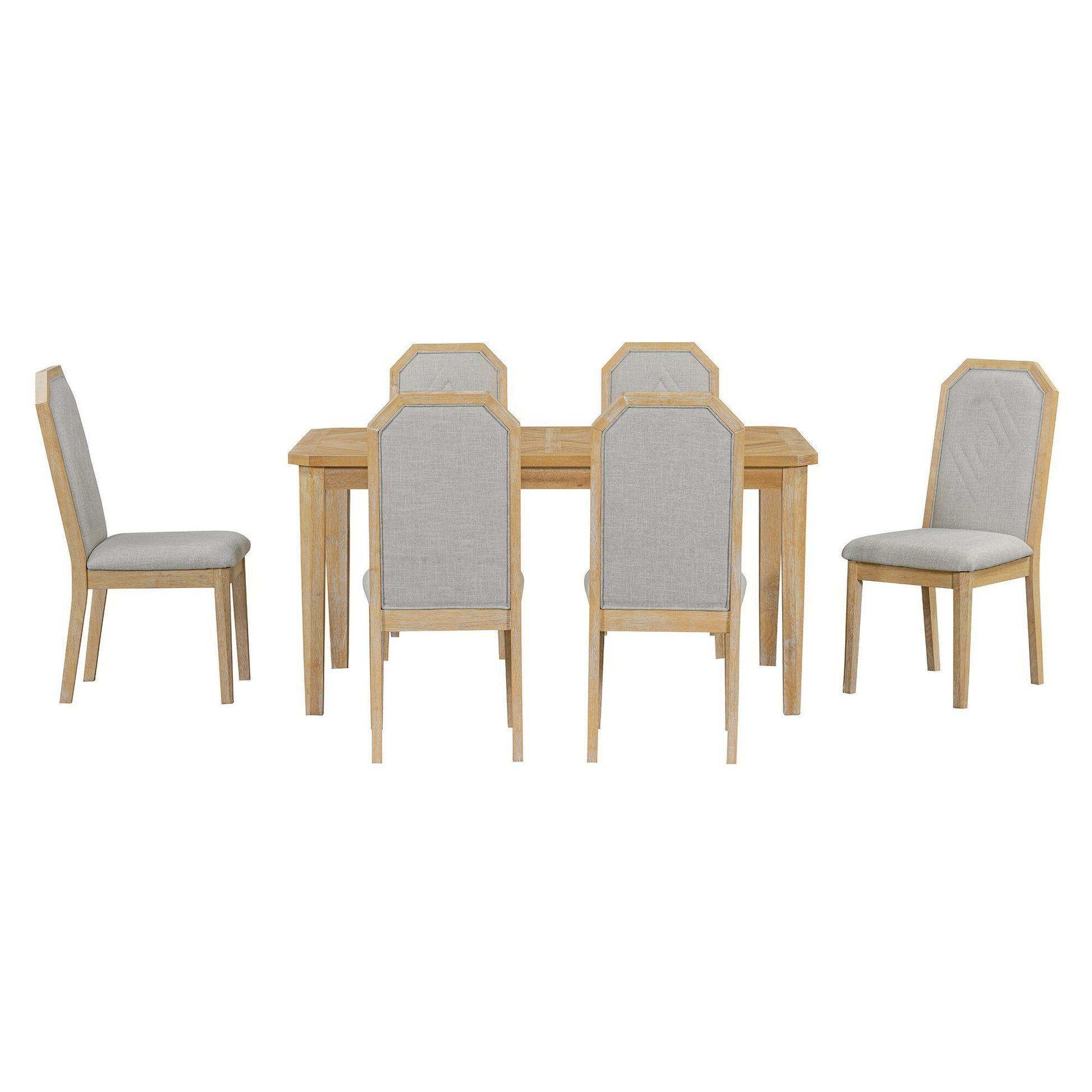 7 Piece Farmhouse Dining Set Classic Rustic Table And 6 High Back Design Chairs For Dining Room, Kitchen Natural Wood Wash Natural Wood Wash Solid Wood Mdf