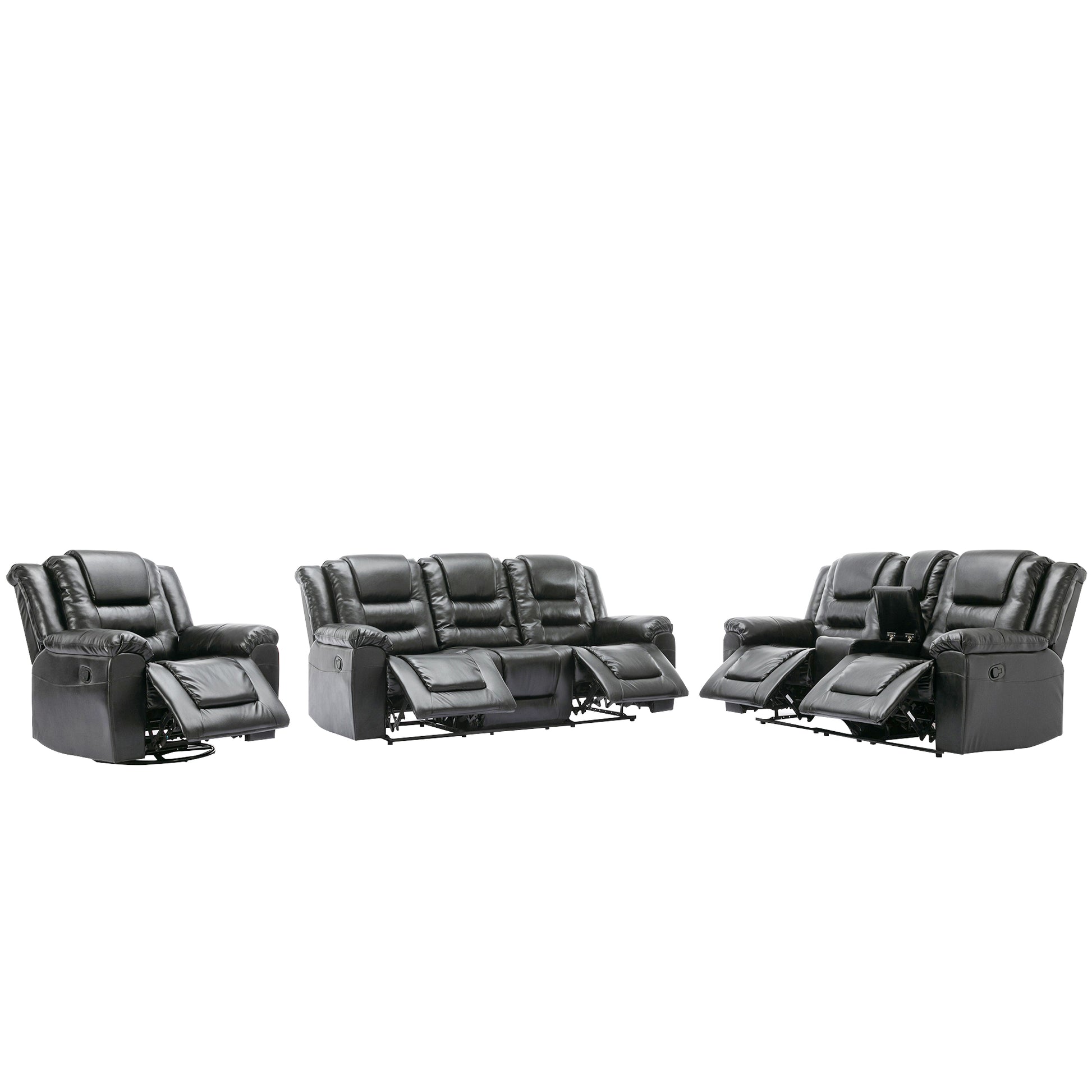 Home Theater Recliner Set Manual Recliner Chair With Wide Armrest, Two Built In Cup Holders For Living Room,Bedroom, Black Old Sku:Sg000760Aab Black Foam Pu Leather