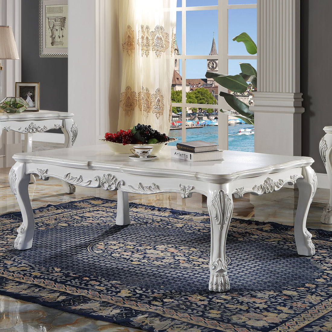 Bone White Coffee Table With Claw Leg White Primary Living Space Traditional Rectangular Wood