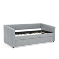 Twin Size Daybed With Trundle Upholstered Sofa Bed, With Vertical Stripes, Linen Fabric, Grey 82.5