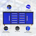 7Ft Storage Cabinets With Workbench 10 Drawers & 2 Cabinets Blue Blue Steel
