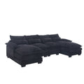 United We Win Modern Large Chenille Fabric U Shape Sectional Sofa Black Chenille 4 Seat