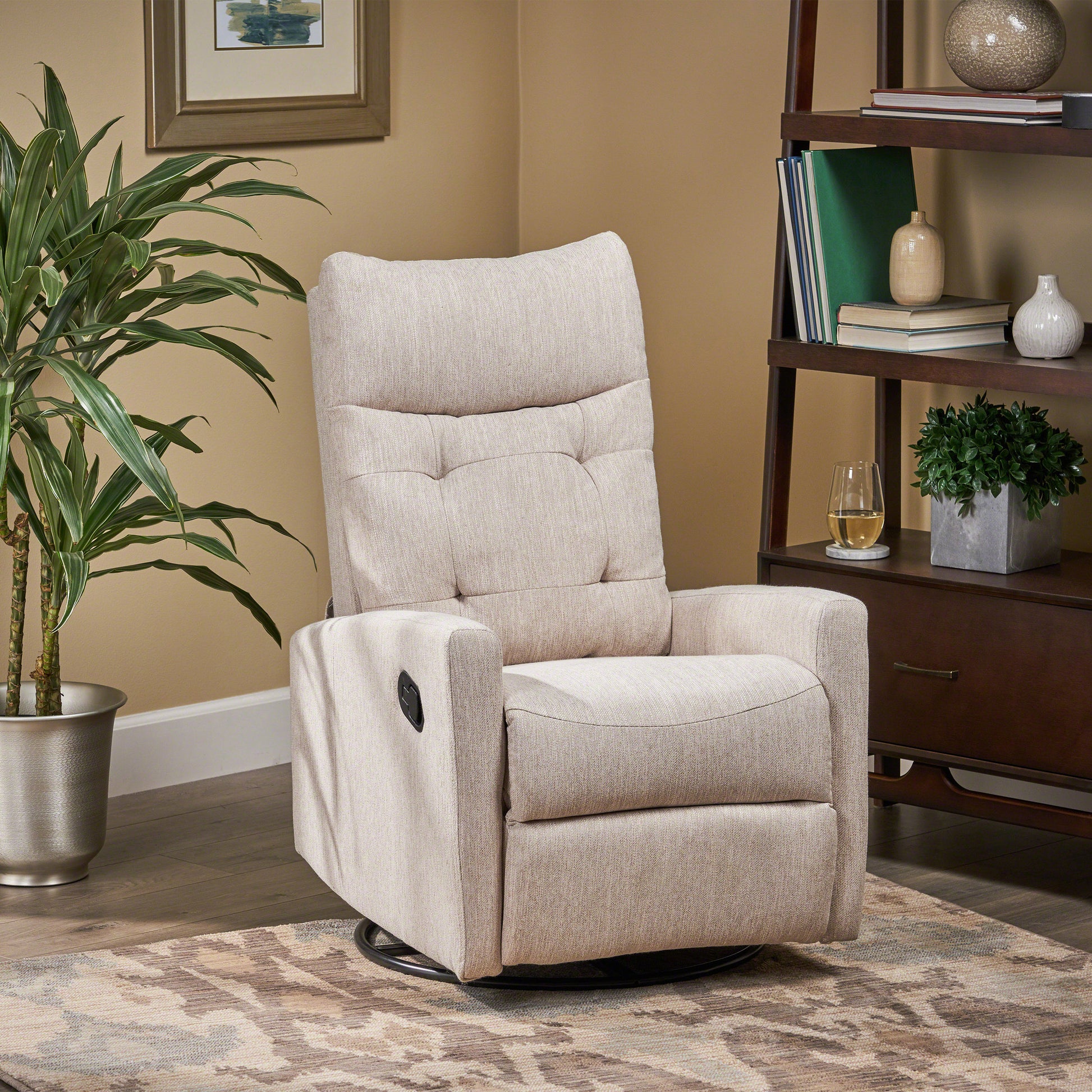 Glider Swivel Recliner Chair Beige Fabric