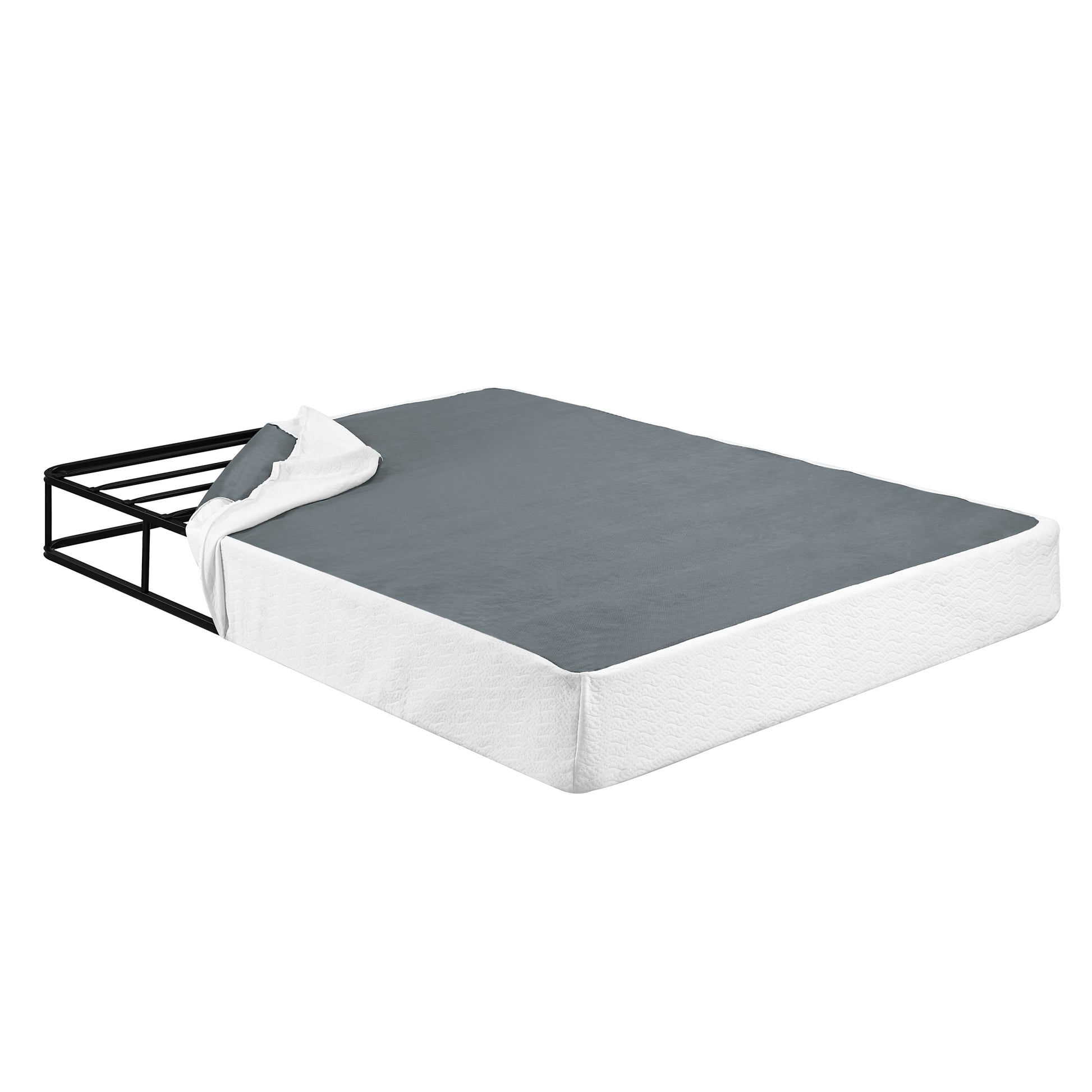 Eastern King Mattress Foundation 1Pc Black Metal Frame With Textured Fabric Cover King Black Bedroom Metal