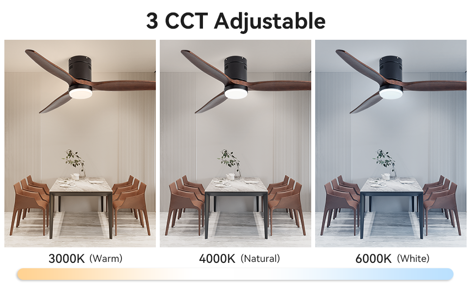 Ceiling Fan With Light, 52 Inch Flush Mount Ceiling Fan, Reversible Blades, 3Cct Low Profile Ceiling Fan With Remote For Bedroom Living Room Walnut Modern Wood