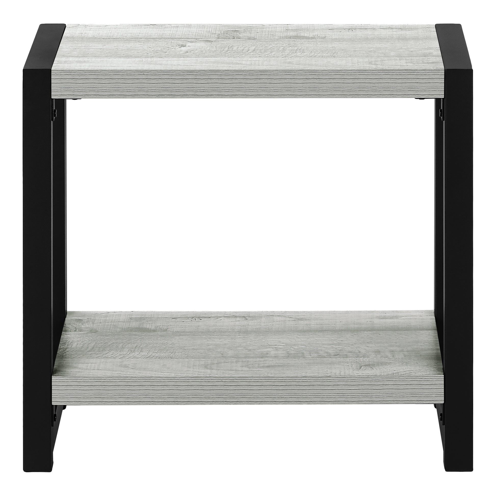 Accent Table, Side, End, Narrow, Small, 2 Tier, Living Room, Bedroom, Grey Laminate, Black Metal, Contemporary, Modern Grey Particle Board