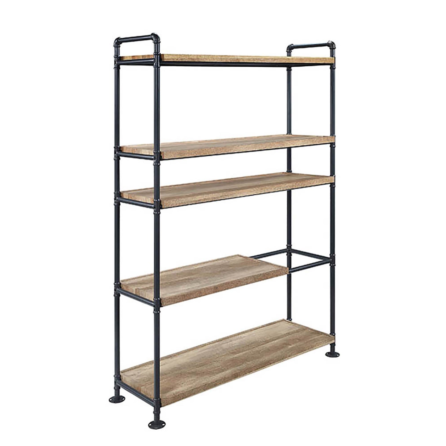 Oak And Sandy Black Bookshelf 5 Black Brown Horizontal Primary Living Space Open Back Adjustable Shelves Wood