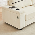 86.5 Inch Sofa Couch Deep Seat Sofa With Two Storage Spaces, T Pyce Charging Portsusb Charging Ports & 2 Cup ,Corduroy 3 Seater Couch, Modern Sofas For Living Room Beige Foam Corduroy 3 Seat