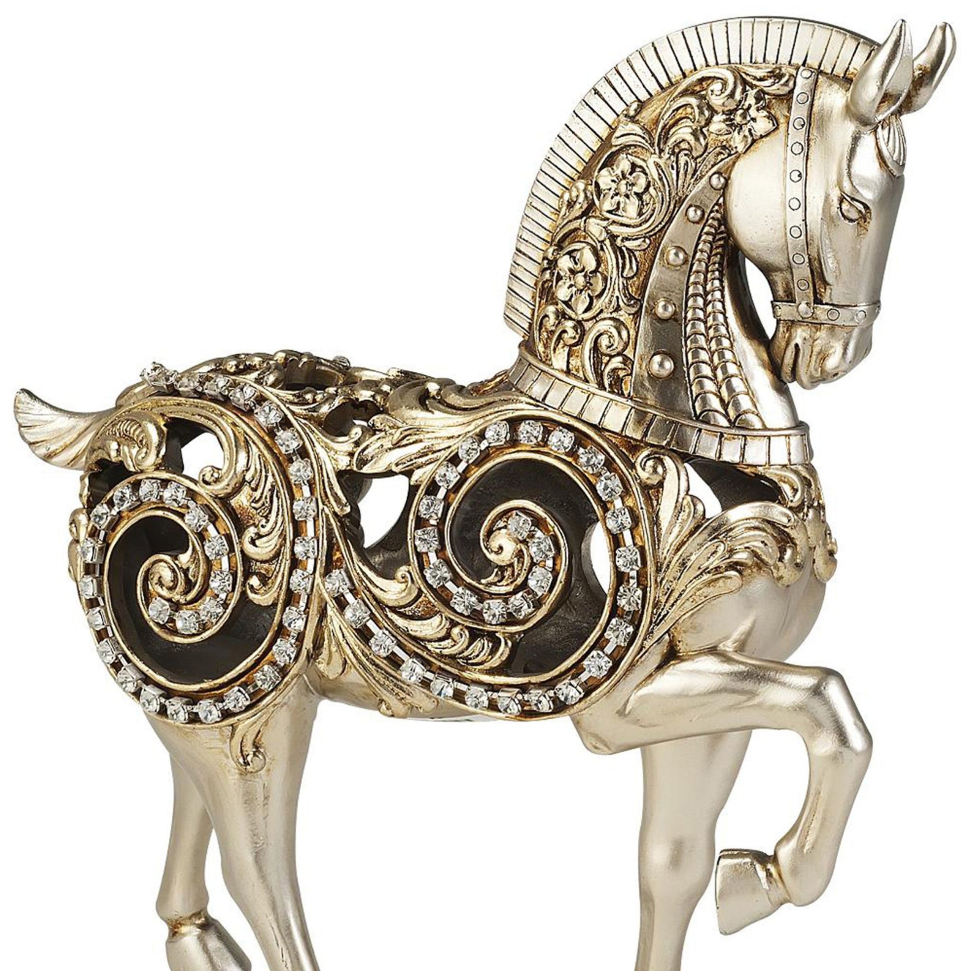 11.5" Tall Polyresin Decorative Horse Statue, Silver Finish Silver Polyresin