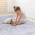 Area Rug, Washable Rug, Low Pile, Non Slip, Non Shedding, Foldable, Kid & Pet Friendly Area Rugs For Living Room, Bedroom, Kitchen, Dining Room Rug Perfect Gifts, Blue Cream, 2'6'' X 10' Blue Cream Chenille Polyester