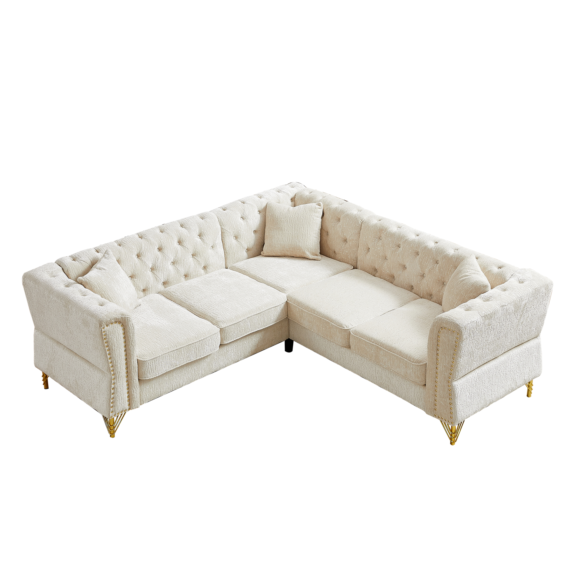 81.5 Inch Chenille Corner Sofal Shaped Sectional Couch, 5 Seater Corner Sofas With 3 Cushions For Living Room, Bedroom, Apartment, Office Beige Foam Chenille 5 Seat