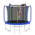 10Ft Trampoline With Basketball Hoop, Astm Approved Reinforced Type Outdoor Trampoline With Enclosure Net Blue Steel