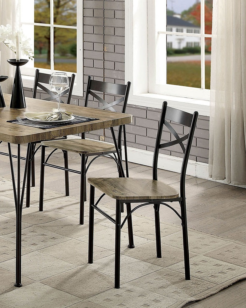 Dark Bronze Metal Kitchen 7Pc Dining Set Dining Table And 6X Side Chairs Paper Veneer X Cross Back Design Dining Room Furniture Metal Wood Natural Multi Seats 6 Metal Dining Room Solid Wood Contemporary,Modern,Transitional Rubberwood 4 Leg Rectangular