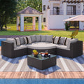 7 Piece Outdoor Wicker Sofa Set, Rattan Sofa Lounger, With Colorful Pillows, Conversation Sofa, For Patio, Garden, Deck, Brown Wicker Yes Brown Seats 6 Garden & Outdoor Complete Patio Sets Foam