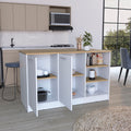 Ginger Kitchen Island, Three Open Shelves, Two Cabinets White Natural Oak Natural Walnut Dining Room Modern Rectangular Stationary Kitchen Islands Particle Board Medium 40 55In