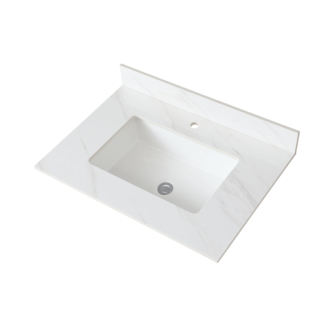 31 Inch Marble Vanity Top, White Vanity Top With Pre Drilled Faucet Holes, Bathroom Vanity Top With Undermount Rectangular Middle Sink And 4" Height Backsplash, Bianco Carrara Venato White Bathroom Sintered Stone