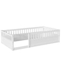 Twin Floor Bed Frame With Fence, Wood Kids Floor Beds Frame For Bedroom Playroom,White Twin White Pine