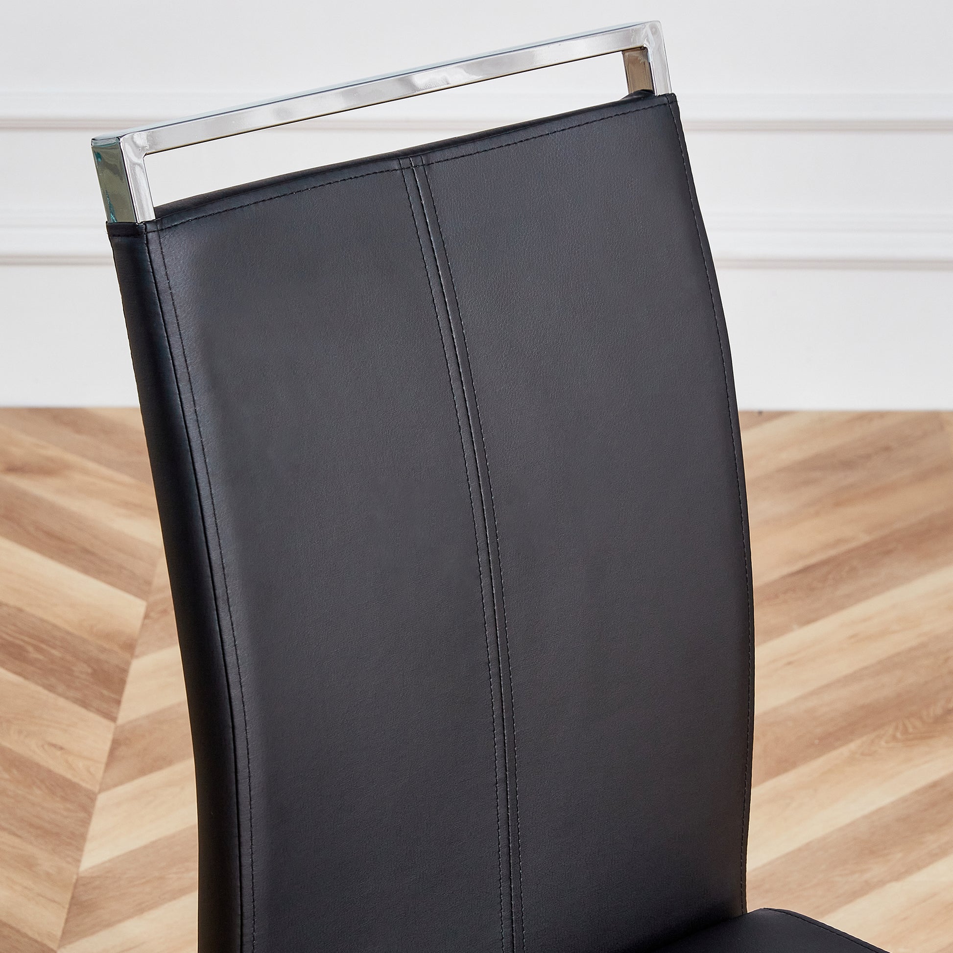 Table And Chair Set.A Rustic Industrial Rectangular Mdf Black Dining Table With Mdf Desktop And Electroplated Silver Metal Legs.Paried With 6 Chairs With Pu Cushion And Metal Legs. Black,Silver Seats 6 Mdf Metal