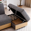 Convertible Sleeper Sofa Couch,Multifunctional Double Folding Sofa Bed,Storage Ottoman And Sofa Arm With Box And Drawer, Drop Down Table With 2Cup Holders For Living Room,Apartment,Office,Grey Grey Linen Wood Primary Living Space Modern Foam Cotton Linen