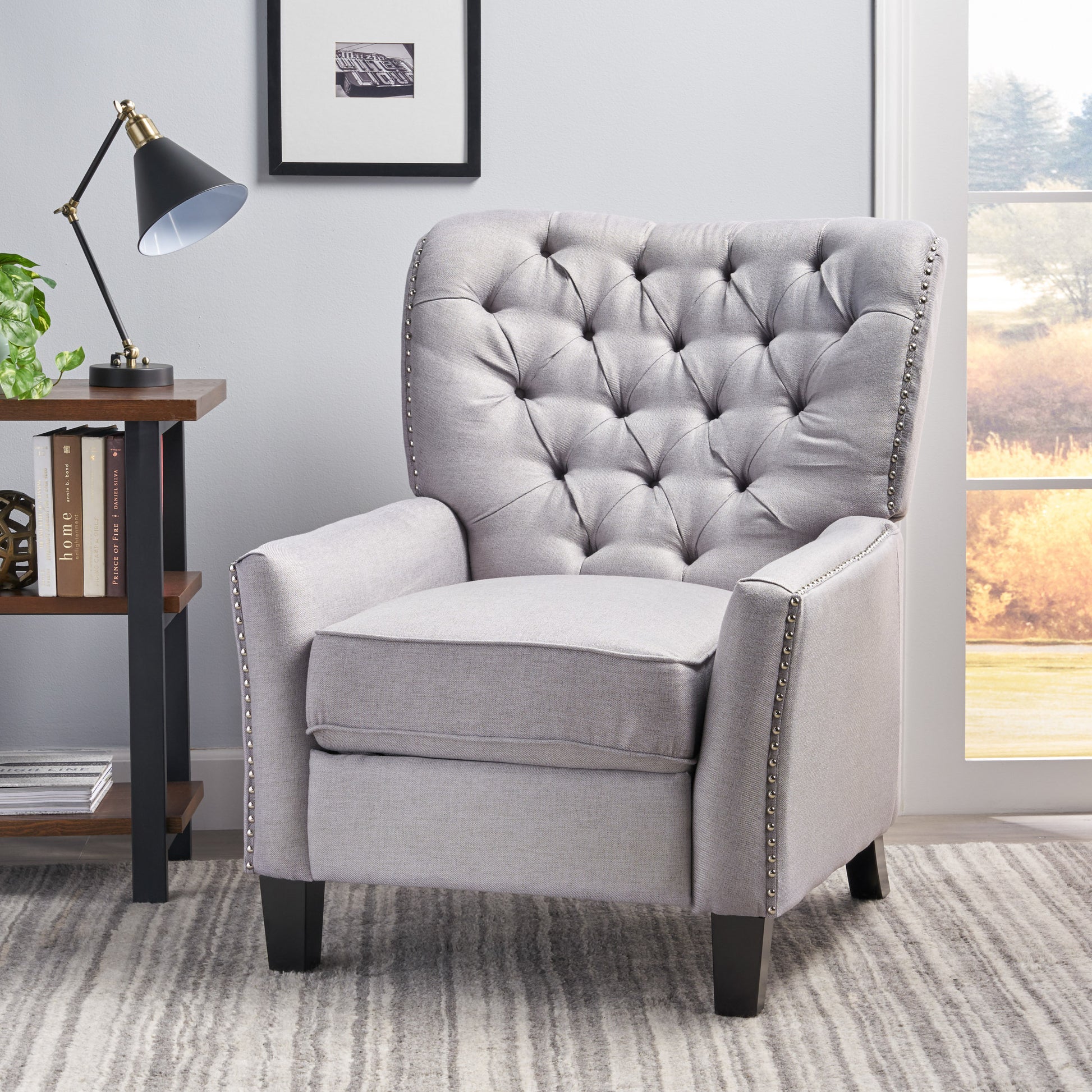 Modern Light Grey Fabric Push Back Recliner Light Grey Fabric