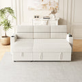 85 Inches Corduroy Sofa Bed, 3 Seater Sleeper Sofa With Storage Chaise, Square Handrail With Two Cup Holder And Usb Charge Port, Pull Out Couch For Living Room Beige Corduroy 3 Seat