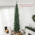 Homcom 9.5 Foot Pencil Artificial Christmas Tree, Slim Pine Needles Xmas Tree With Realistic Branches, Pine Cones, Metal Base, Green Green Plastic