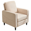 Mid Century Accent Chair ,Modern Linen Fabric Armchair For Living Room,Double Side Pockets, Comfortable And Padded Reading Feature Sofa Chair, Suitable For Bedrooms, Living Rooms, And Offices,Beige Beige Linen