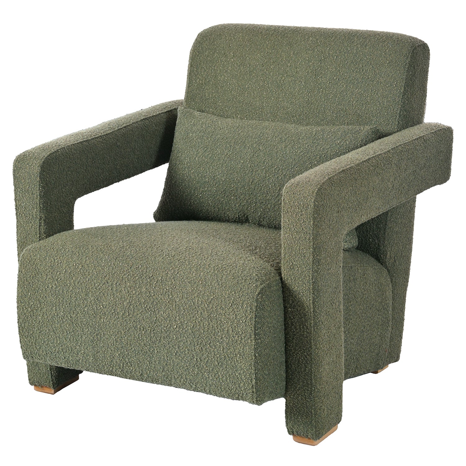 Mirod Sleek Right Angle Armrests, Ergonomic Lumbar Support, Square Wooden Block Legs, Inclined Seat For Comfort, Artistic Statement Piece For Living Room,Bedroom And Study Green Boucle