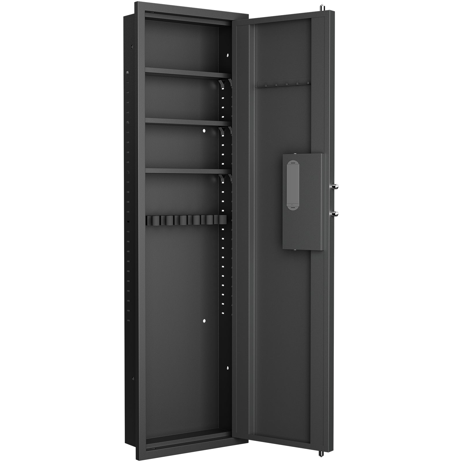 53" Passwod Touch Panel In Wall Safe,Hidden Wall Safe For Rifles With Adjustable Shelves,Assembled Storage Multifunctional Wall Safe For Firearm And Valuables Black Digital Black Steel