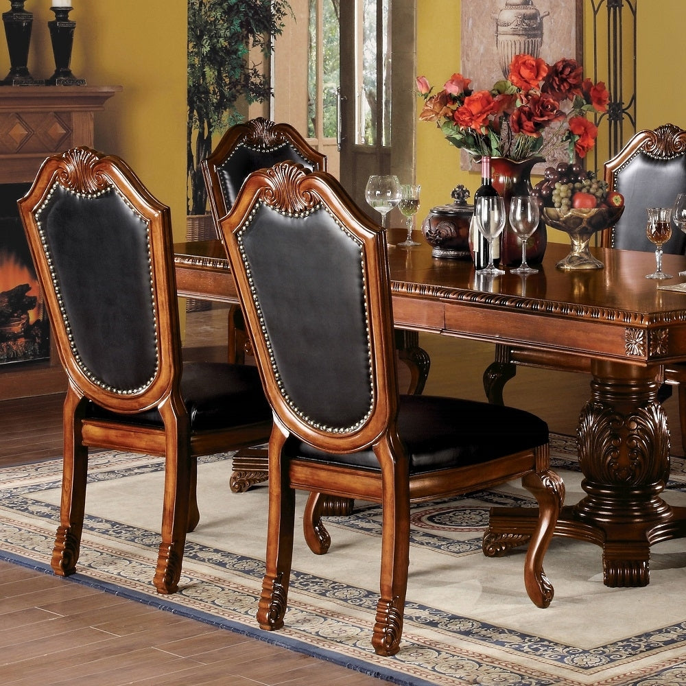 Black And Cherry Side Chair With Trim Set Of 2 Solid Black Brown Dining Room Foam Side Chair Solid Back Set Of 2 Faux Leather