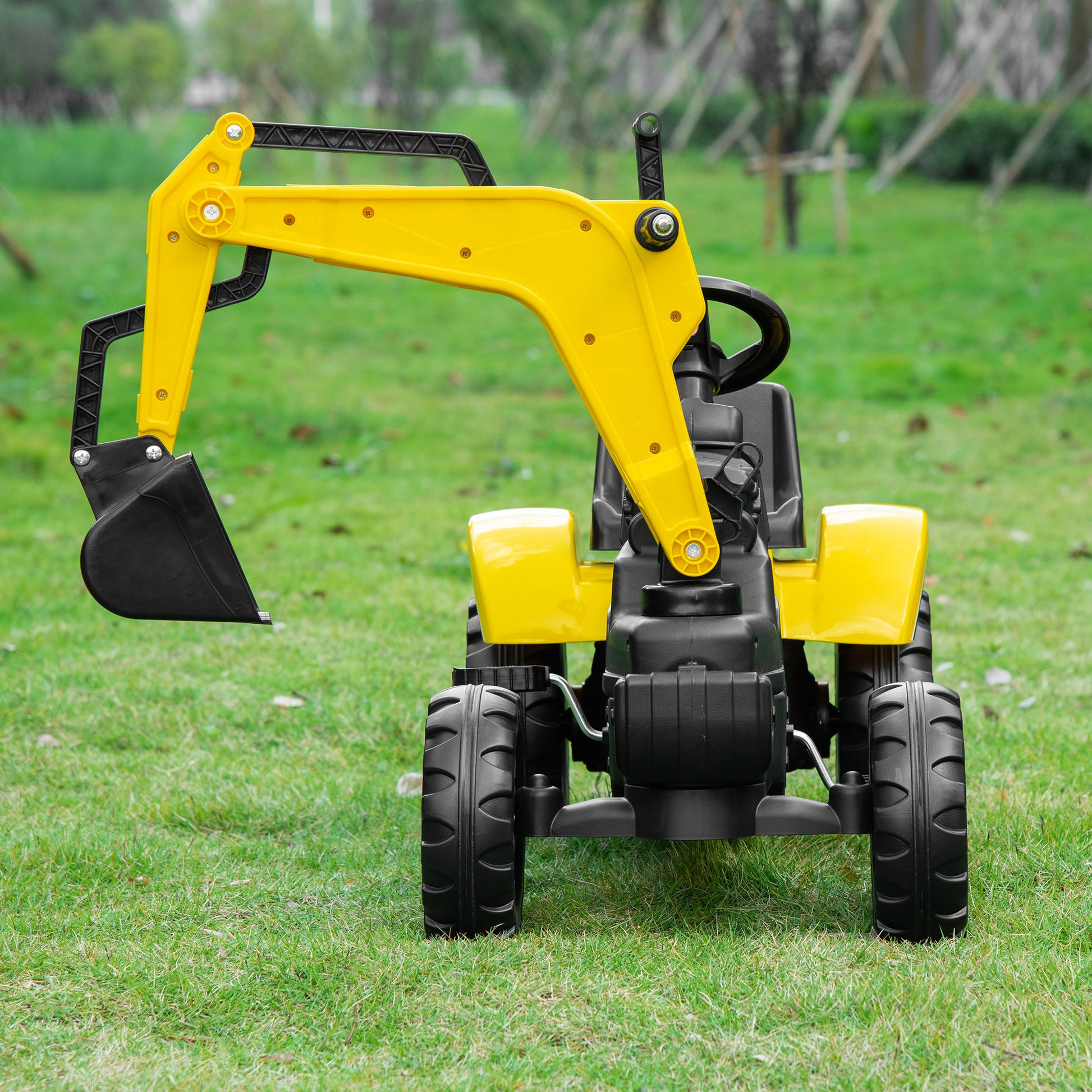 Aosom Kids Ride On Excavator, Pedal Digger, Construction Truck With Horn For Kids And Toddlers 3 , Yellow Yellow Iron Plastic